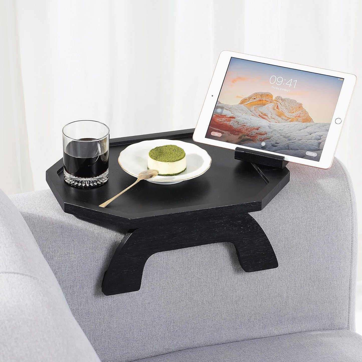 12 9 5 inches, (ST01) BLUEWEST Octagonal Sofa Tray Table, x x Black