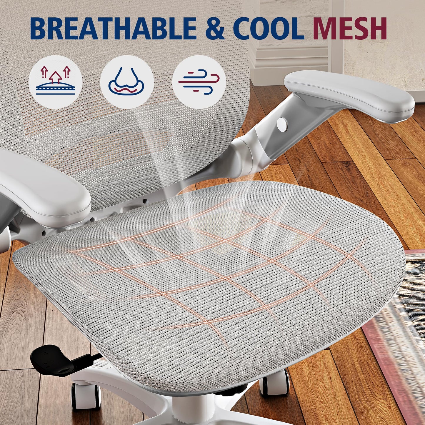 GABRYLLY Ergonomic Office Chair, High Back Home Desk Chair with Headrest, Flip-Up Arms, 90-120° Tilt Lock and Wide Cushion, 300LBS Mesh Chairs for Man Woman, White Task Chair(Grey,GY01WG)