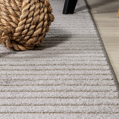 3x5, (SCN102D-3) JONATHAN Y Aarhus High-Low Striped Indoor/Outdoor Area Rug Gray/Ivory, Minimalist Geometric, Classic