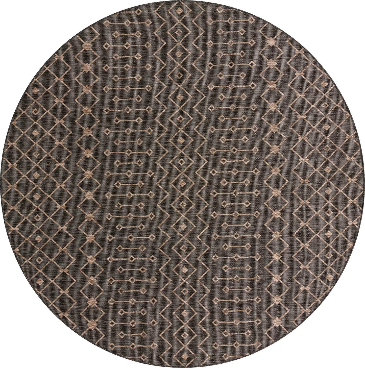 Unique Loom Outdoor Trellis Collection Area Rug - Tribal Trellis (10' 8" Round, Charcoal Gray/ Natural)