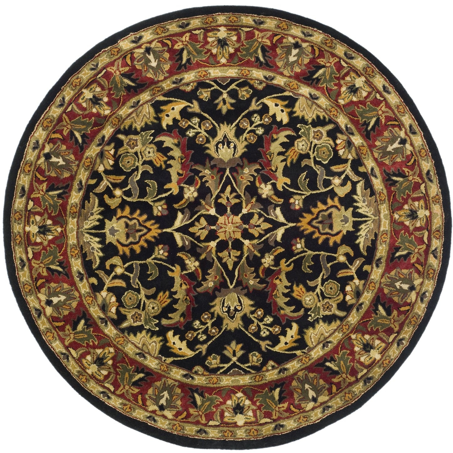 SAFAVIEH Heritage Collection Area Rug - 8' Round, Black & Red, Handmade Traditional Oriental Wool, Ideal for High Traffic Areas in Living Room, Bedroom (HG953A)