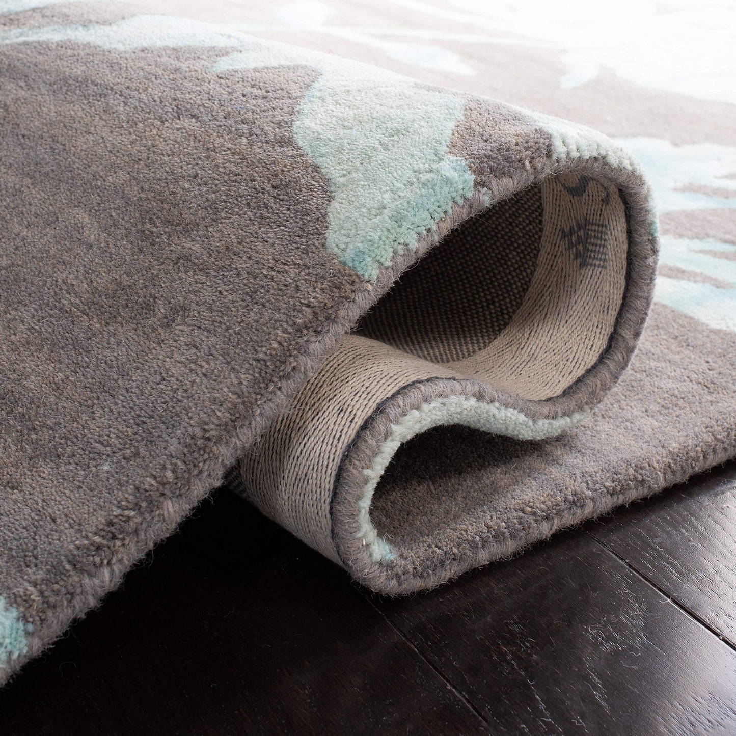 SAFAVIEH Dip Dye Collection 9' x 12' Grey / Turquoise DDY716L Handmade Floral Watercolor Premium Wool Area Rug