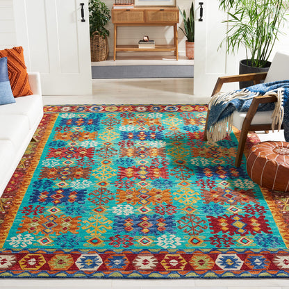 SAFAVIEH Area Rug 8x10 - Aspen Collection - Large - Blue & Red, Handmade Wool, Boho Design, Ideal for Living Room, Bedroom, Office, Dining Space (APN503A)