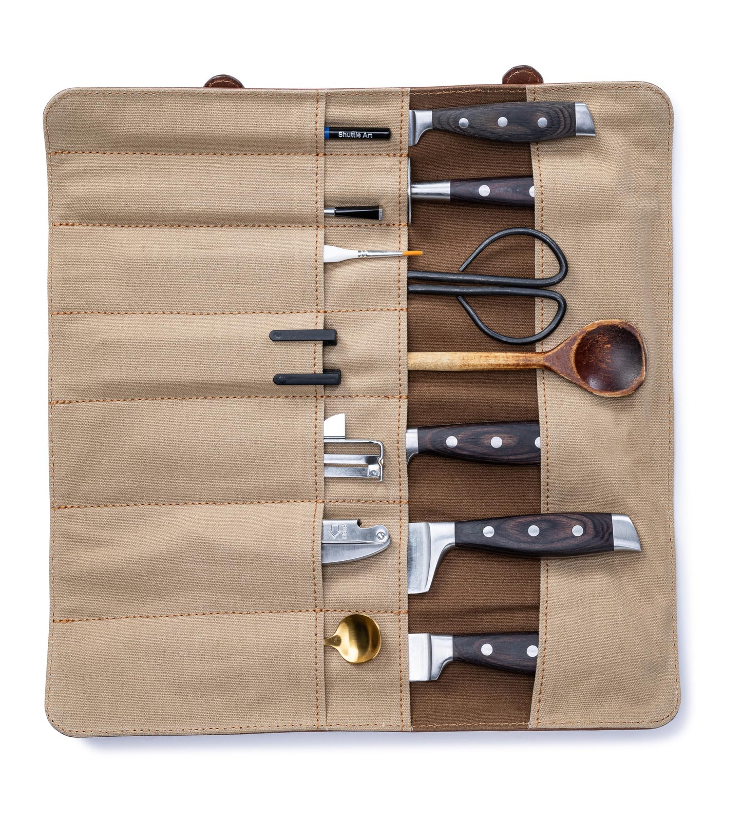 Angus Stoke knife roll bag made of real buffalo leather | 14-slot leather knife case for chef's knives - large knife bag Duplex (brown)