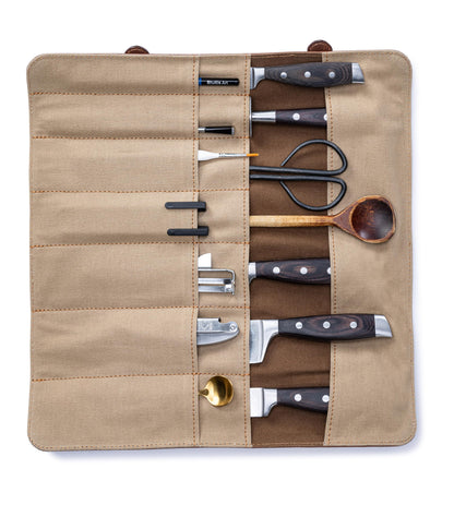 Angus Stoke knife roll bag made of real buffalo leather | 14-slot leather knife case for chef's knives - large knife bag Duplex (brown)