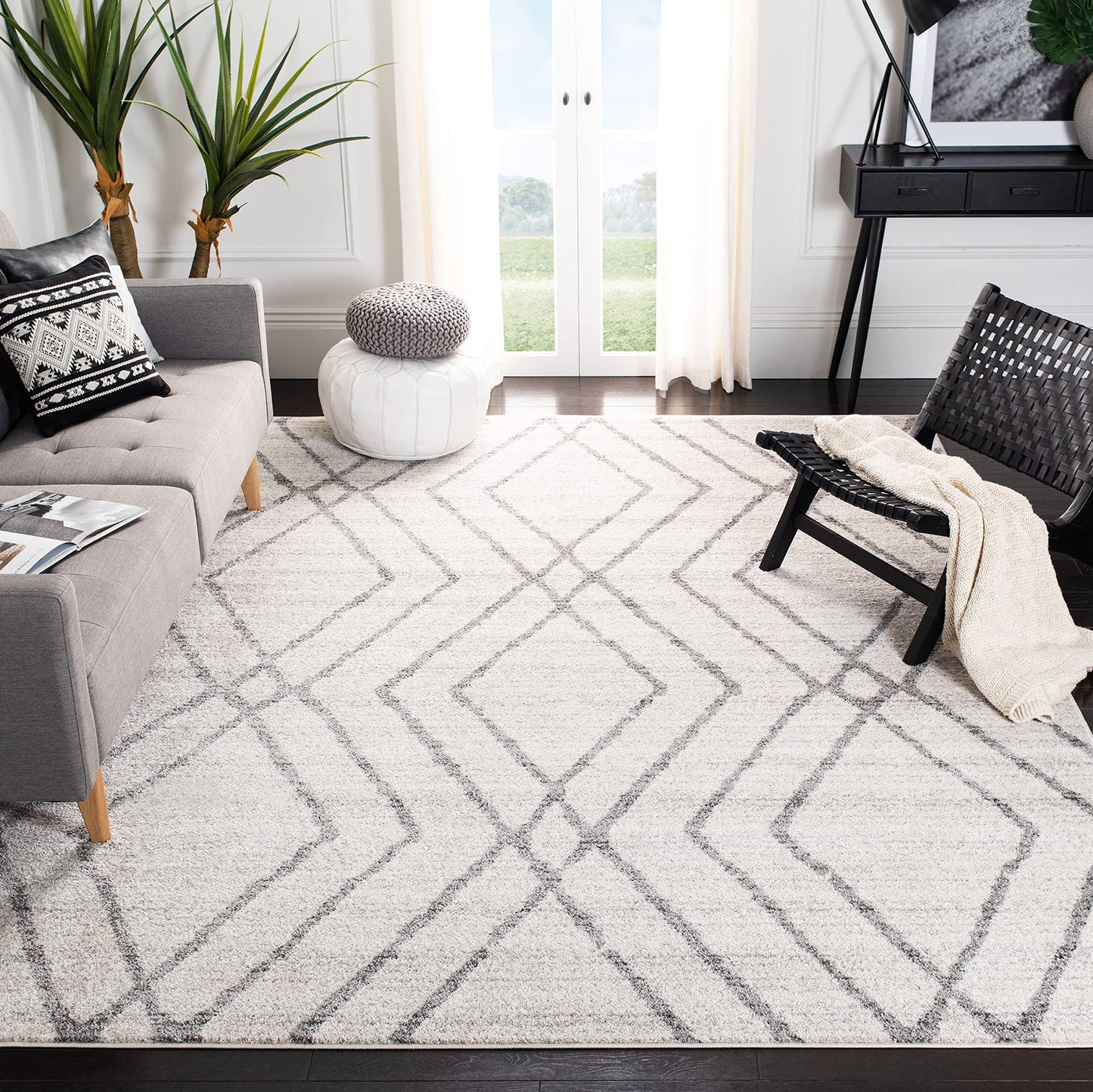 SAFAVIEH Adirondack Collection Area Rug - 10' x 14', Ivory & Grey, Modern Moroccan Design, Non-Shedding & Easy Care, Ideal for High Traffic Areas in Living Room, Bedroom (ADR162A)