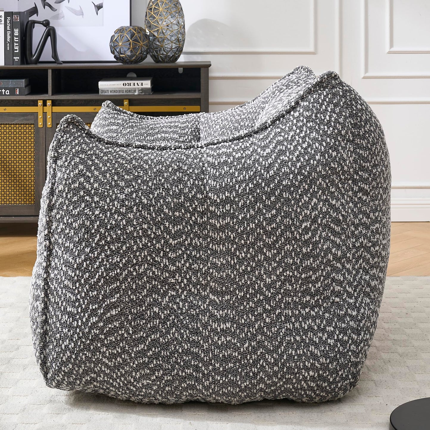 Large Grey Chenille Bean Bag Chair for Adults, Oversized Comfy Lounger for Living Room, Bedroom, Gaming, Reading, Watching TV, 47.2" x 36.2" x 30.7"