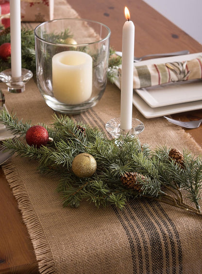 DII Jute Burlap Collection Table Runner, 14x108, Kitchen Tabletop with Middle Stripe Gray