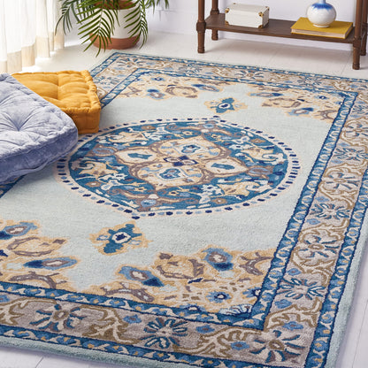 SAFAVIEH Antiquity Collection Area Rug - 5' x 8', Turquoise & Silver, Handmade Traditional Medallion Wool, Ideal for High Traffic Areas in Living Room, Bedroom (AT66K)