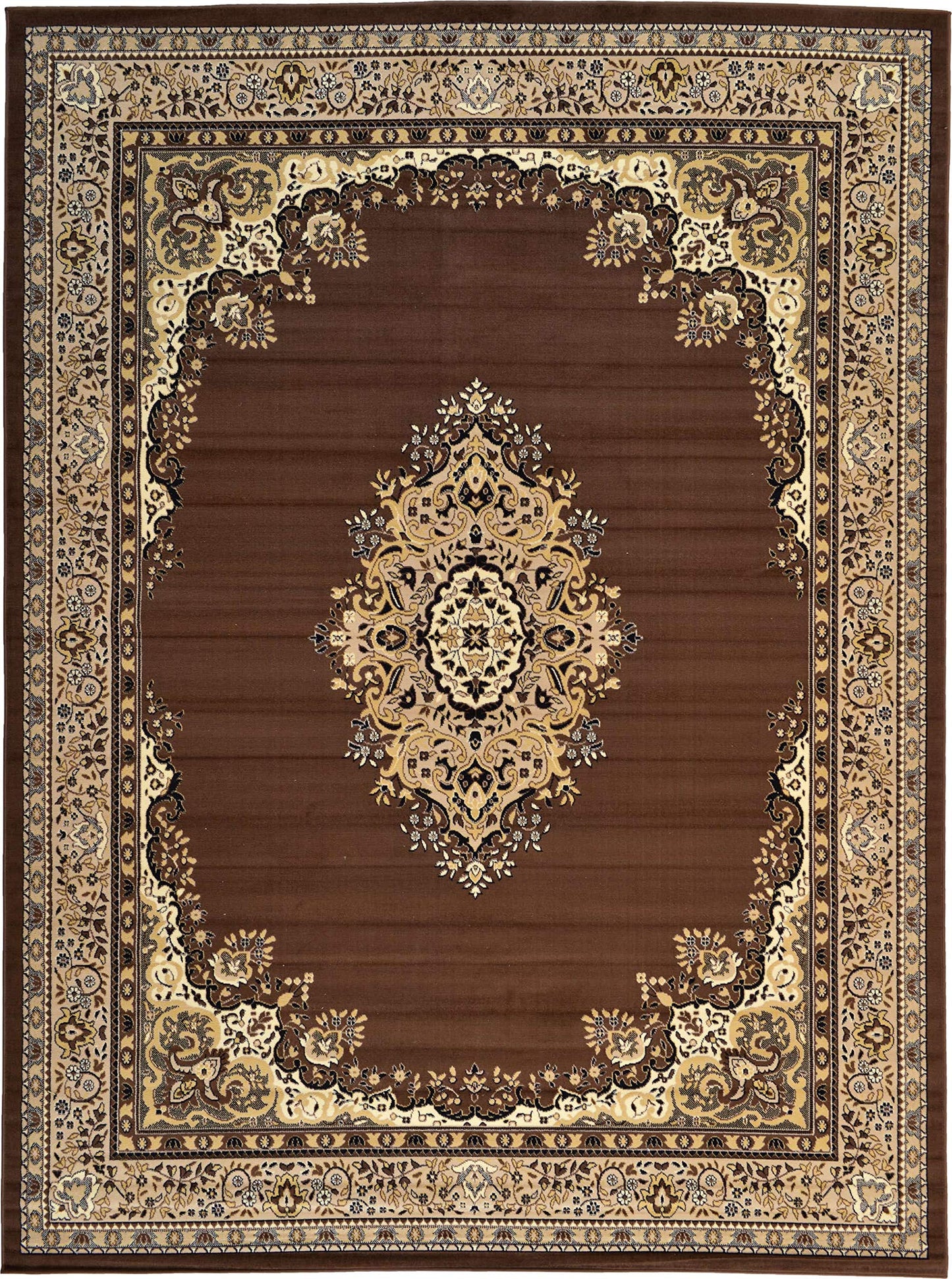 Unique Loom Reza Collection Traditional Persian Style Area Rug, 9 ft 10 in x 13 ft, Brown/Ivory