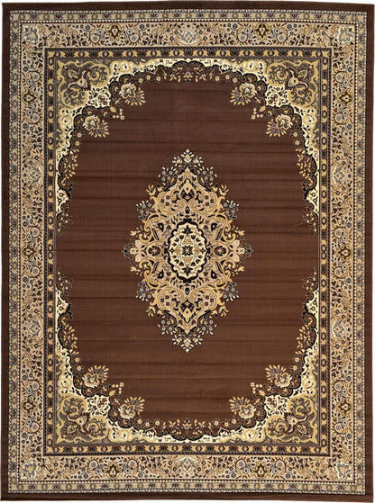 Unique Loom Reza Collection Traditional Persian Style Area Rug, 9 ft 10 in x 13 ft, Brown/Ivory