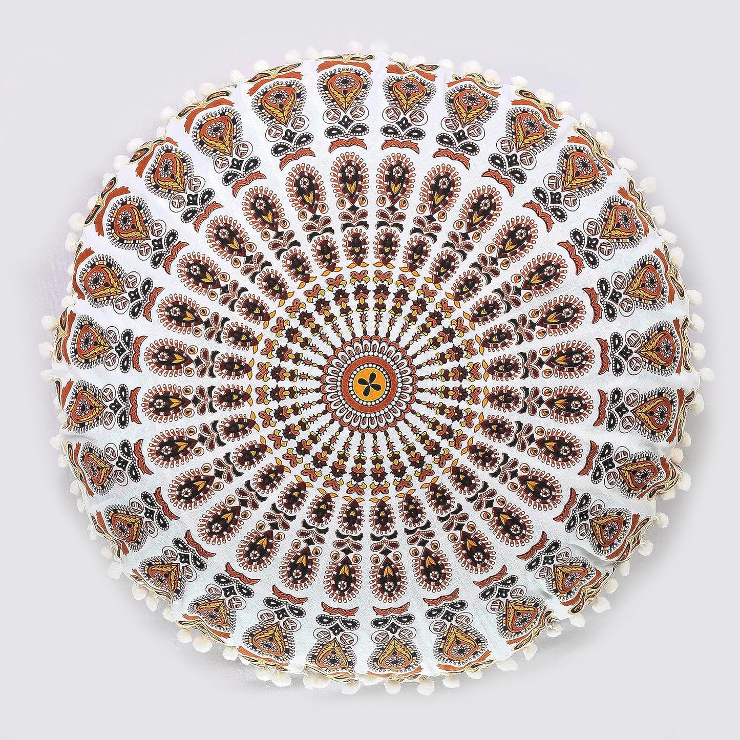 22" Indian Consigners Floor Cushion Covers Round Mandala Ombre Zipped Ottoman Cover