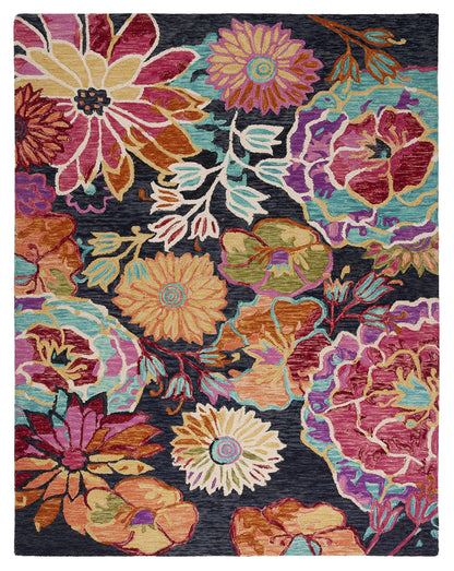 SAFAVIEH Aspen Collection Area Rug - 10' x 14', Charcoal & Blue, Handmade Boho Floral Wool, Ideal for High Traffic Areas in Living Room, Bedroom (APN520H)