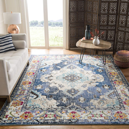 SAFAVIEH Monaco Collection Area Rug - 9' x 12', Navy & Light Blue, Non-Shedding & Easy to Clean, Distressed Medallion Design, Ideal for Living Room, Bedroom, Dining Space (MNC243N)