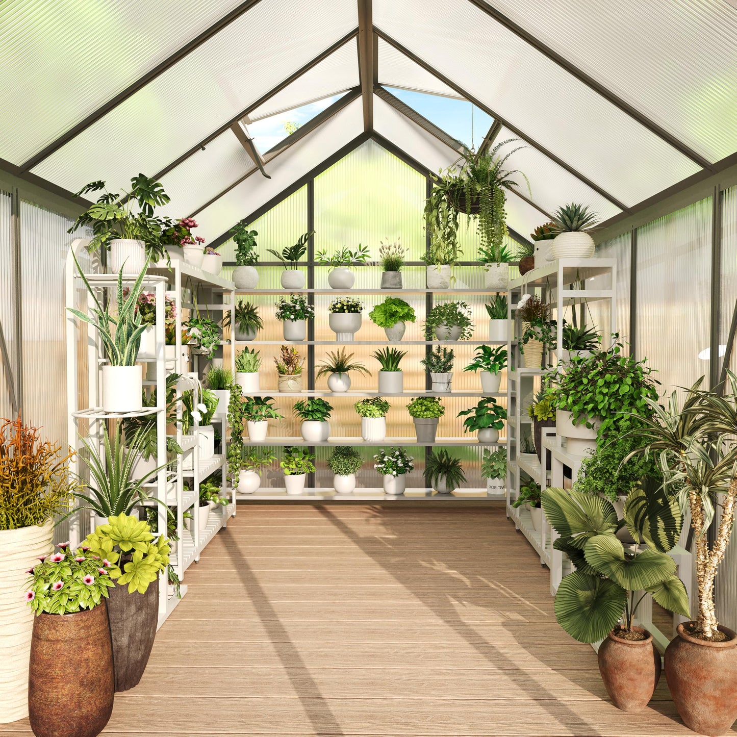 Garvee 6x8 Ft Polycarbonate Greenhouse - Free-Standing Greenhouse for Outdoors with Rust-Resistant Aluminum Frame, Gutter System & Roof Vent, Ideal for Seed Starting & All-Season Plant Protection