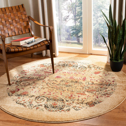 SAFAVIEH Lyndhurst Collection Area Rug - 10' Round, Beige & Multi, Traditional Paisley Design, Non-Shedding & Easy Care, Ideal for High Traffic Areas in Living Room, Bedroom (LNH224A)