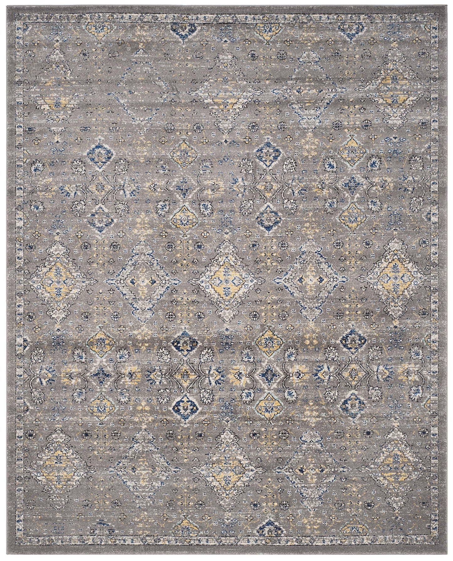 SAFAVIEH Evoke Collection Area Rug - 10' x 14', Dark Grey & Yellow, Boho Oriental Design, Non-Shedding & Easy Care, Ideal for High Traffic Areas in Living Room, Bedroom (EVK224G)