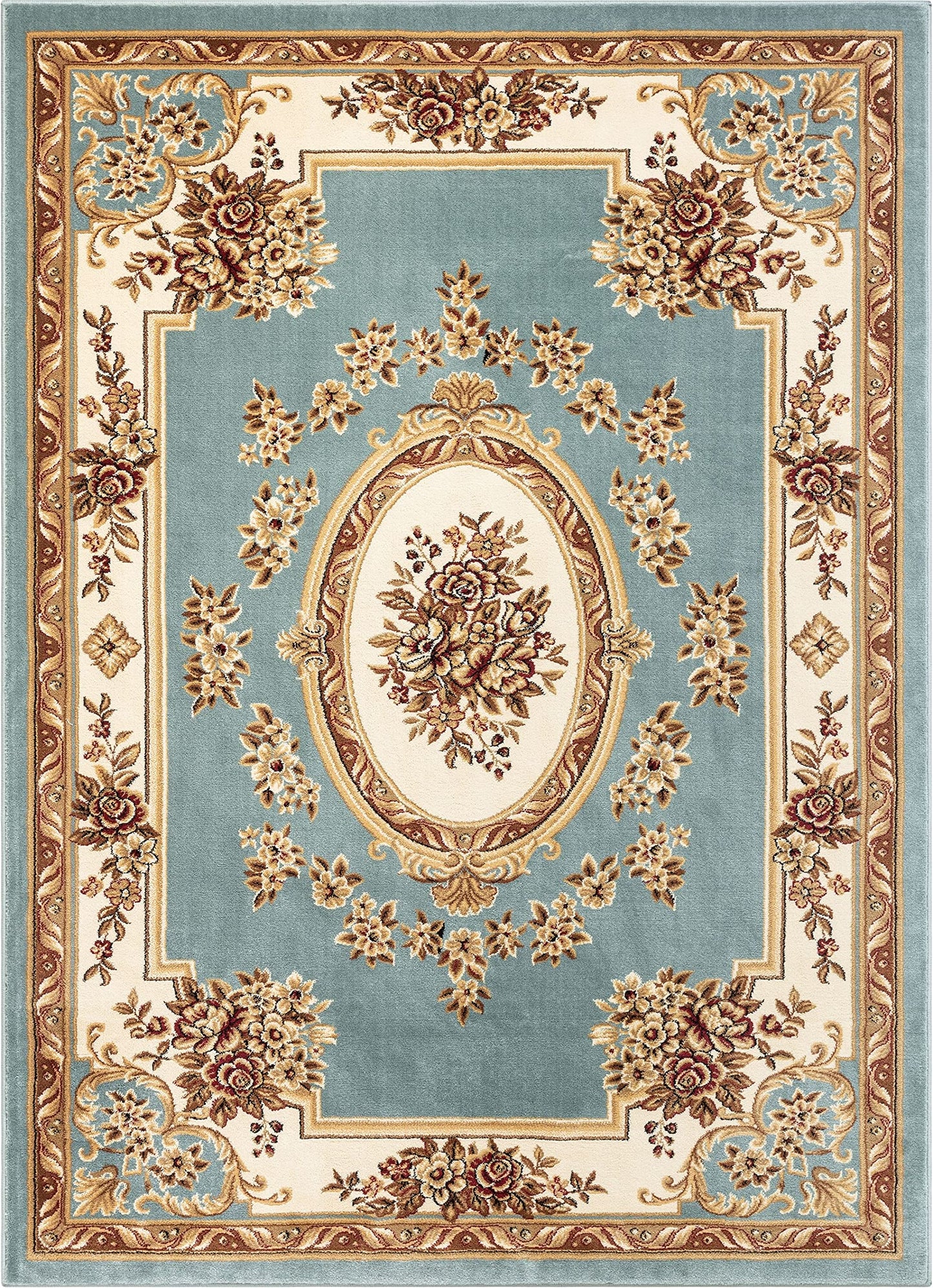 Well Woven Timeless Collection Le Petit Palais Light Blue 8x10 Luxurious Traditional French Medallion Oriental Area Rug Perfect for Living Room Bedroom or Dining Room Easy-to-Clean Durable Design