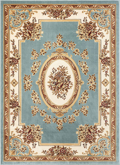Well Woven Timeless Collection Le Petit Palais Light Blue 8x10 Luxurious Traditional French Medallion Oriental Area Rug Perfect for Living Room Bedroom or Dining Room Easy-to-Clean Durable Design