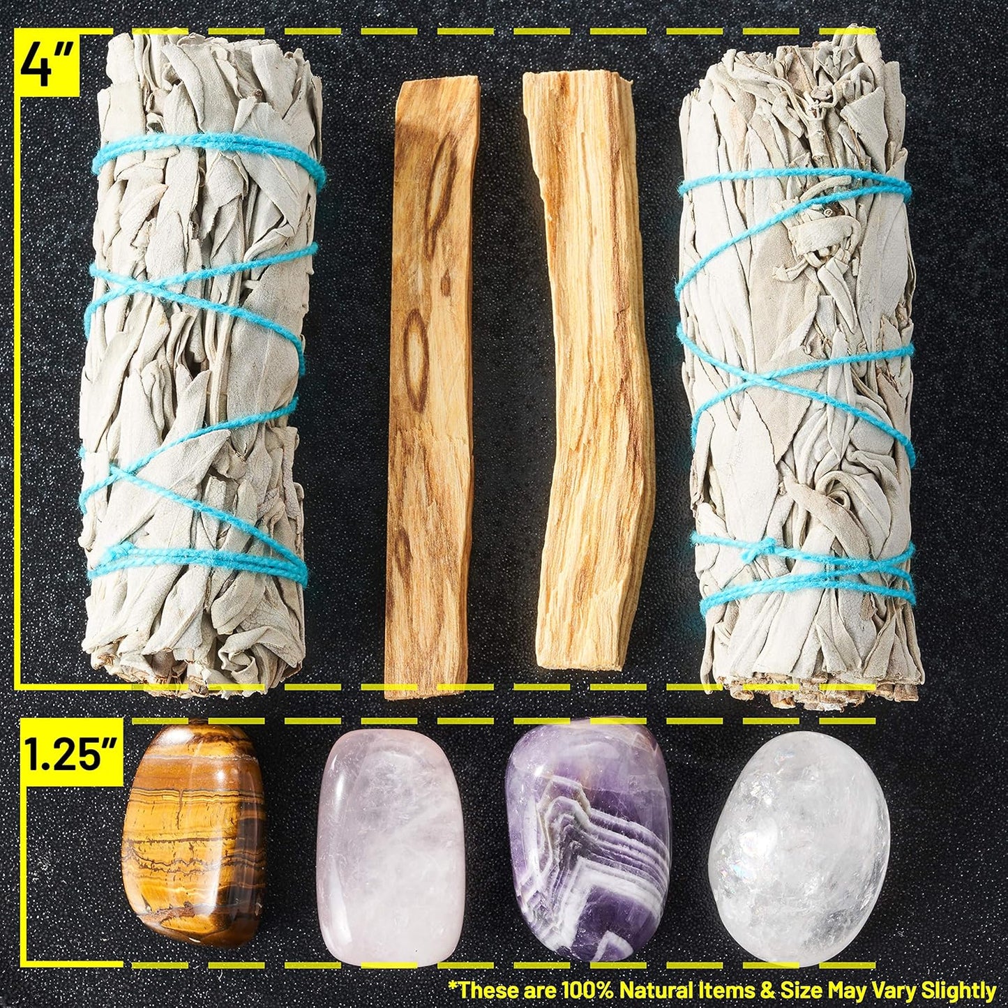 Perfect Unity Smudging Kit - 2 White Sage Smudge Sticks + 2 Palo Santo Sticks + Abalone Shell Bowl + Healing Incense