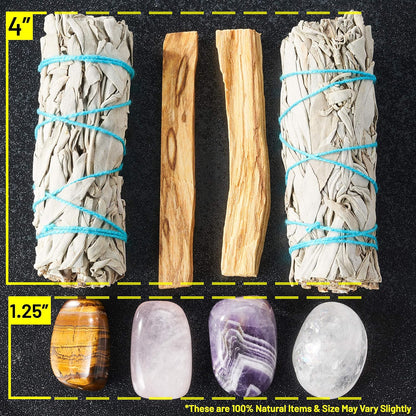 Perfect Unity Smudging Kit - 2 White Sage Smudge Sticks + 2 Palo Santo Sticks + Abalone Shell Bowl + Healing Incense