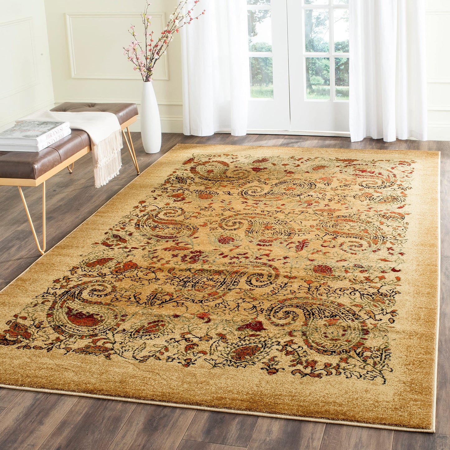 SAFAVIEH Lyndhurst Collection Area Rug - 10' Round, Beige & Multi, Traditional Paisley Design, Non-Shedding & Easy Care, Ideal for High Traffic Areas in Living Room, Bedroom (LNH224A)