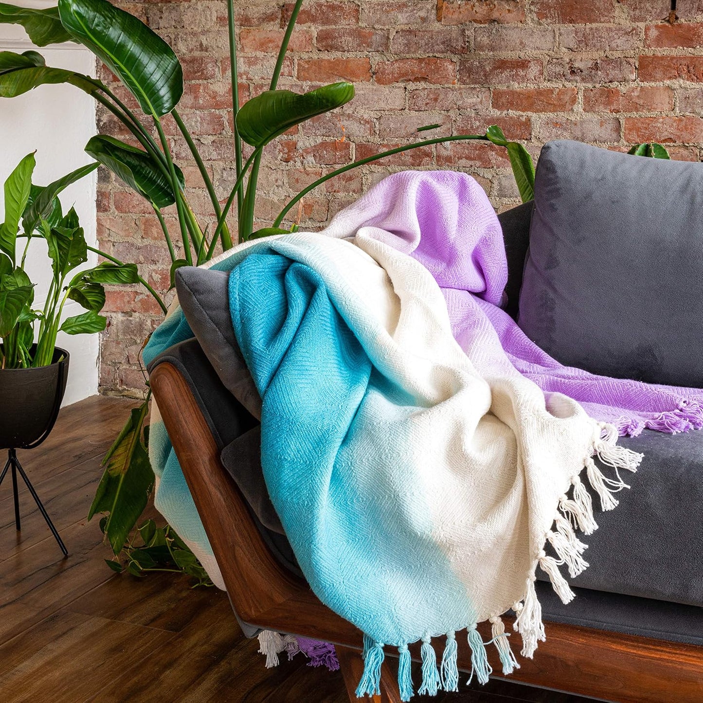 Refinery29 | Riley Collection | Premium Cotton Textured Throw Blanket, Modern Design for Luxury Home Décor (50 x 70)