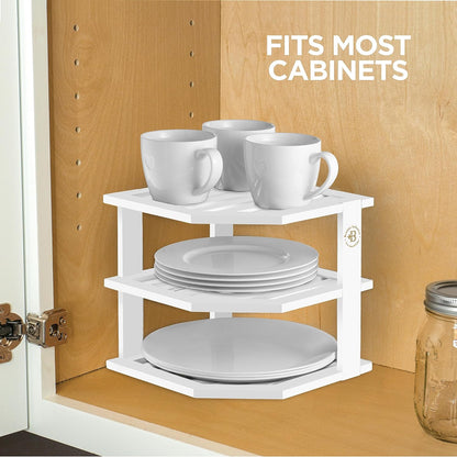 Bambuesi Plate Organizer for Cabinet, Bamboo Kitchen and Bathroom Space Saving Organizer