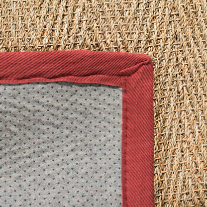 SAFAVIEH Area Rug 9x12 - Natural Fiber Collection - Large - Natural & Red, Seagrass, Herringbone Pattern with Border (NF115D)