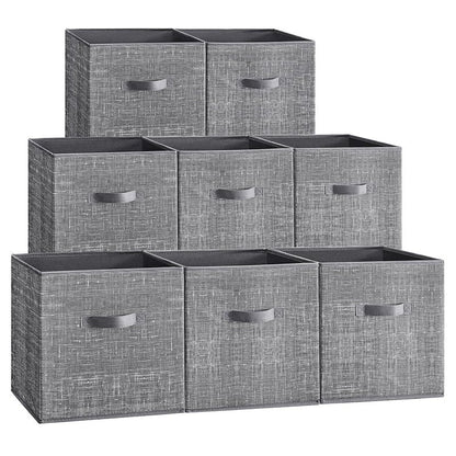 SONGMICS Storage Cubes, 13 x 13 x 13 Inches Non-Woven Fabric Bins with Double Handles, Set of 8, Closet Organizers for Shelves, Foldable, for Clothes, Cattail Gray UROB833G01