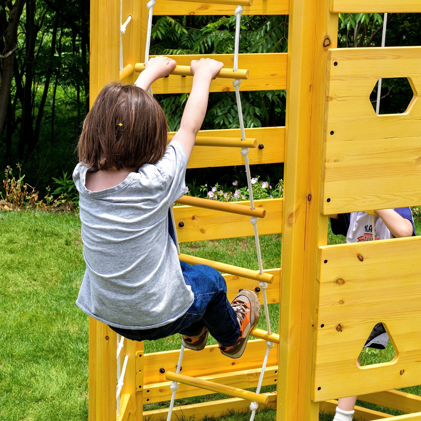 Avenlur Hawthorn 9-in-1 Outdoor Activity Center | Swing, Rock Wall, Monkey Bars | Ages 3-11 | Pine Wood Construction | Climbing Rope, Net Wall | Strength, Coordination, and Imagination-Boosting Fun