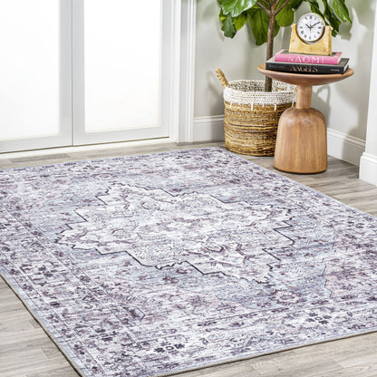 JONATHAN Y Machine Washable Gray/Purple Indoor Area Rug 3X5 ft, Didim Boho Medallion for Living Room, Bedroom, Kitchen, Office, Easy-Cleaning, High Traffic, Pet-Friendly, Non-Shedding (WSH102A-3)