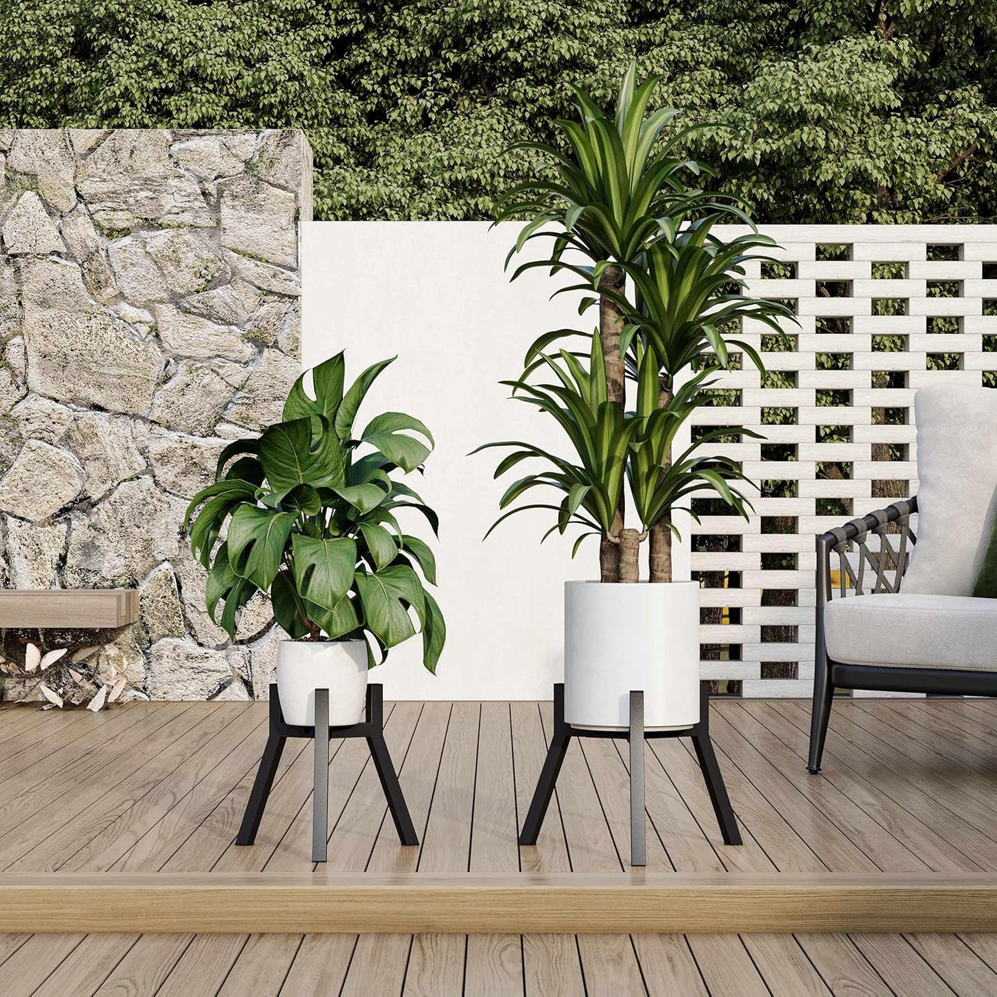 Set 2, PS-007BK-2 Adjustable Plant Stands of Metal Small Plant Holder, Heavy Duty Stable Flower Holder Stand Rack