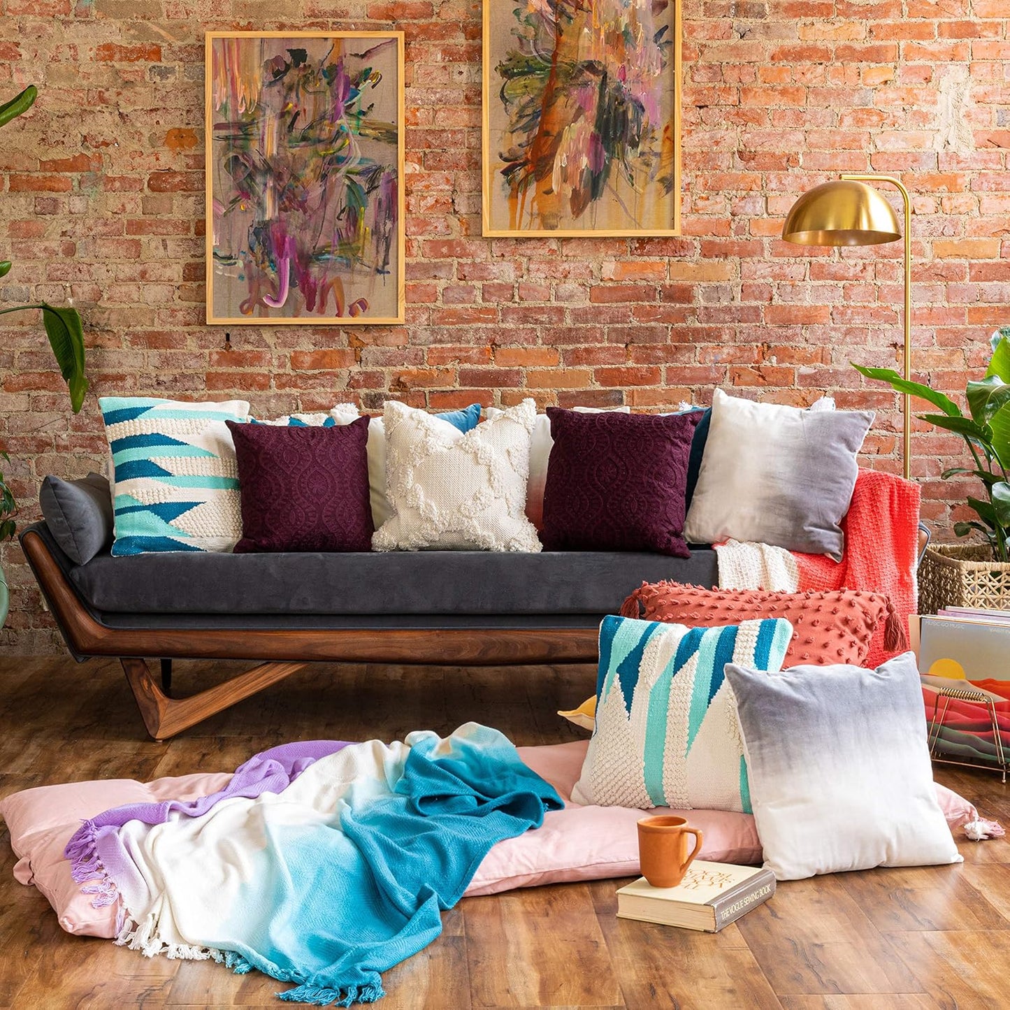 Refinery29 | Riley Collection | Premium Cotton Textured Throw Blanket, Modern Design for Luxury Home Décor (50 x 70)
