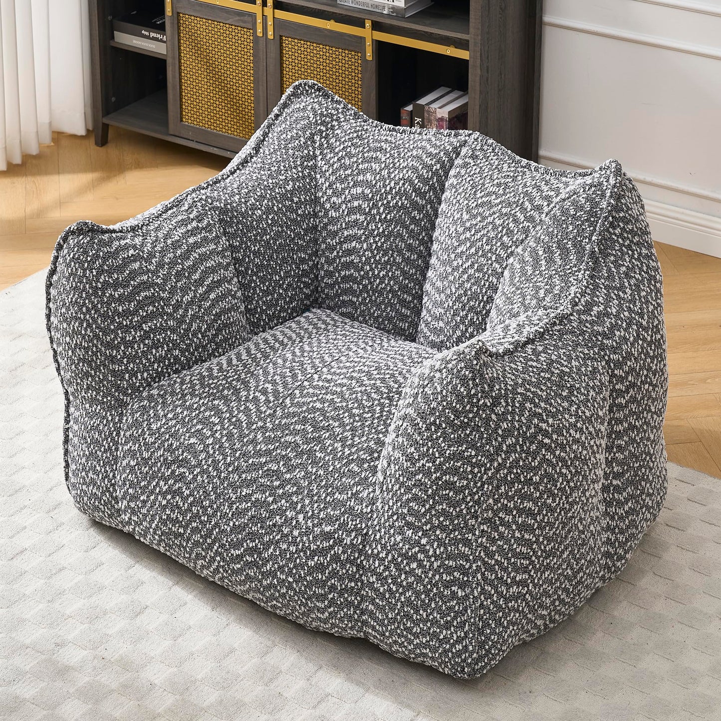 Large Grey Chenille Bean Bag Chair for Adults, Oversized Comfy Lounger for Living Room, Bedroom, Gaming, Reading, Watching TV, 47.2" x 36.2" x 30.7"
