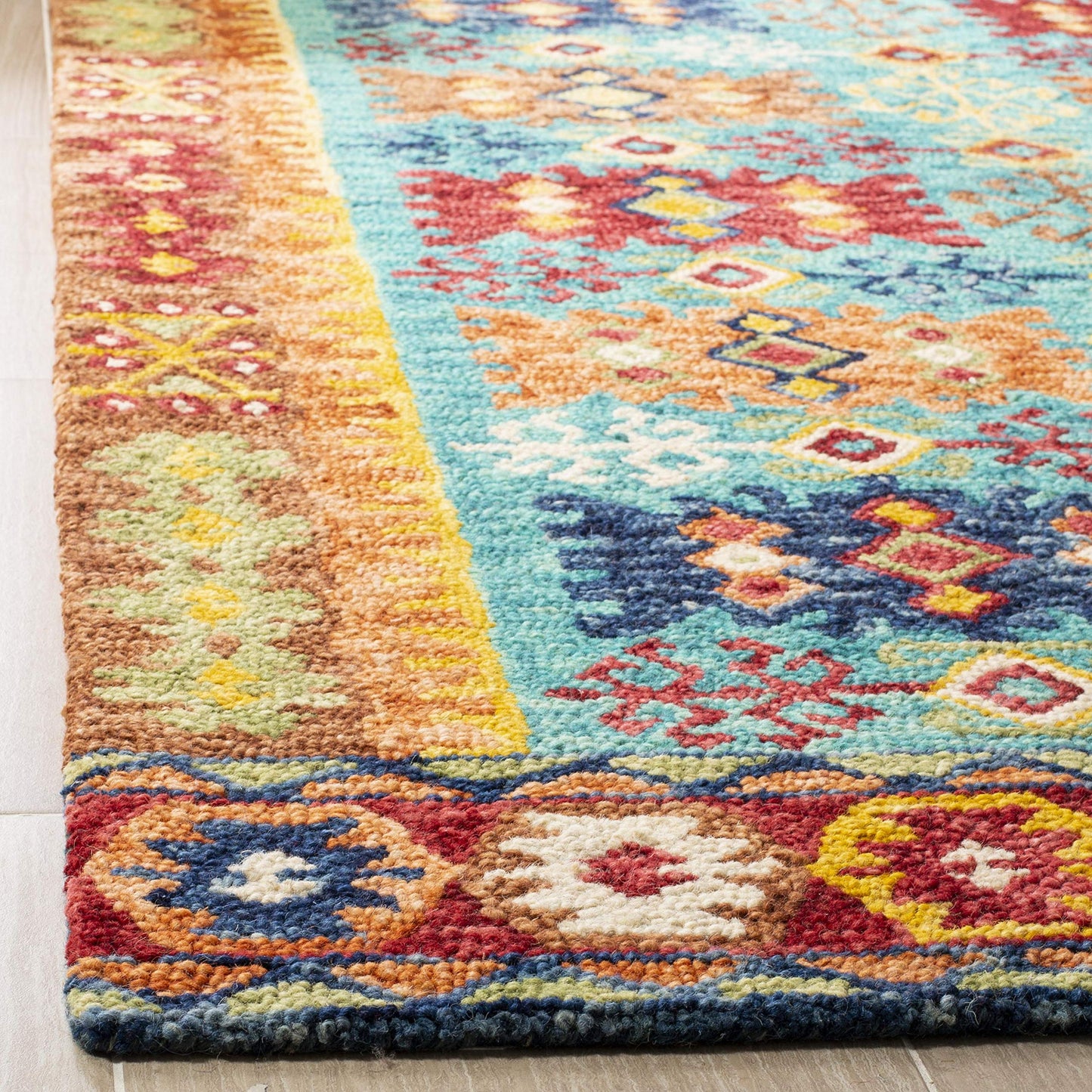 SAFAVIEH Area Rug 8x10 - Aspen Collection - Large - Blue & Red, Handmade Wool, Boho Design, Ideal for Living Room, Bedroom, Office, Dining Space (APN503A)