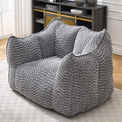Large Grey Chenille Bean Bag Chair for Adults, Oversized Comfy Lounger for Living Room, Bedroom, Gaming, Reading, Watching TV, 47.2" x 36.2" x 30.7"