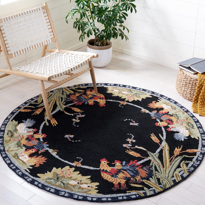 SAFAVIEH Chelsea Collection 8' Round Black HK56B Hand-Hooked French Country Wool Area Rug