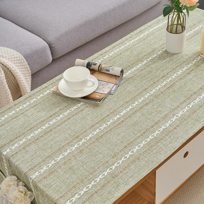2060 Inches Rectangular Coffee Table Covers for Living Room Striped Embroidered Tablecloth Linen Coffee Table Cloth