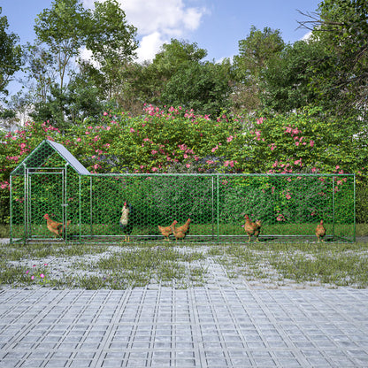 KEIKI Large Metal Chicken Coop, Metal Chicken Run with Waterproof Cover, Farm Poultry Run Hutch Hen House, Outdoor Walk-in Chicken Pen for Poultry Duck Rabbit, 16.33ft x 3.52ft x 4.97ft