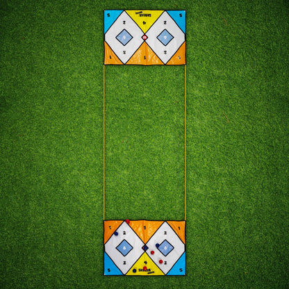 Skatta Games Skatta Ball Premium Yard Game Set - Outdoor Bocce and Shuffleboard Hybrid Lawn Play for Adults & Family - Weatherproof Backyard Beach Activity Kit with 2 Target Boards, 8 Rolling Balls