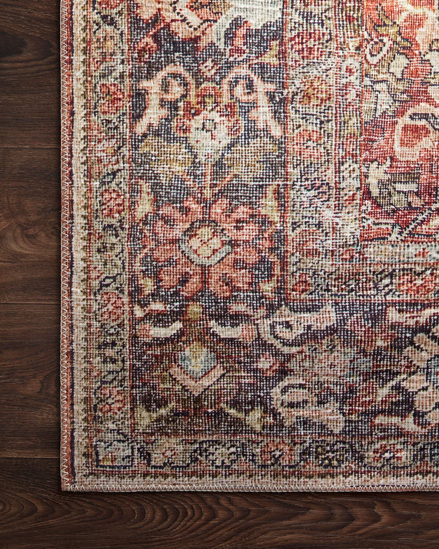 Loloi Layla Collection LAY-02 Spice/Marine 9'-0" x 12'-0" .13" Thick Area Rug, Soft, Durable, Vintage Inspired, Distressed, Low Pile, Non-Shedding, Easy Clean, Printed, Living Room Rug