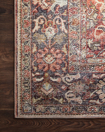 Loloi Layla Collection LAY-02 Spice/Marine 9'-0" x 12'-0" .13" Thick Area Rug, Soft, Durable, Vintage Inspired, Distressed, Low Pile, Non-Shedding, Easy Clean, Printed, Living Room Rug