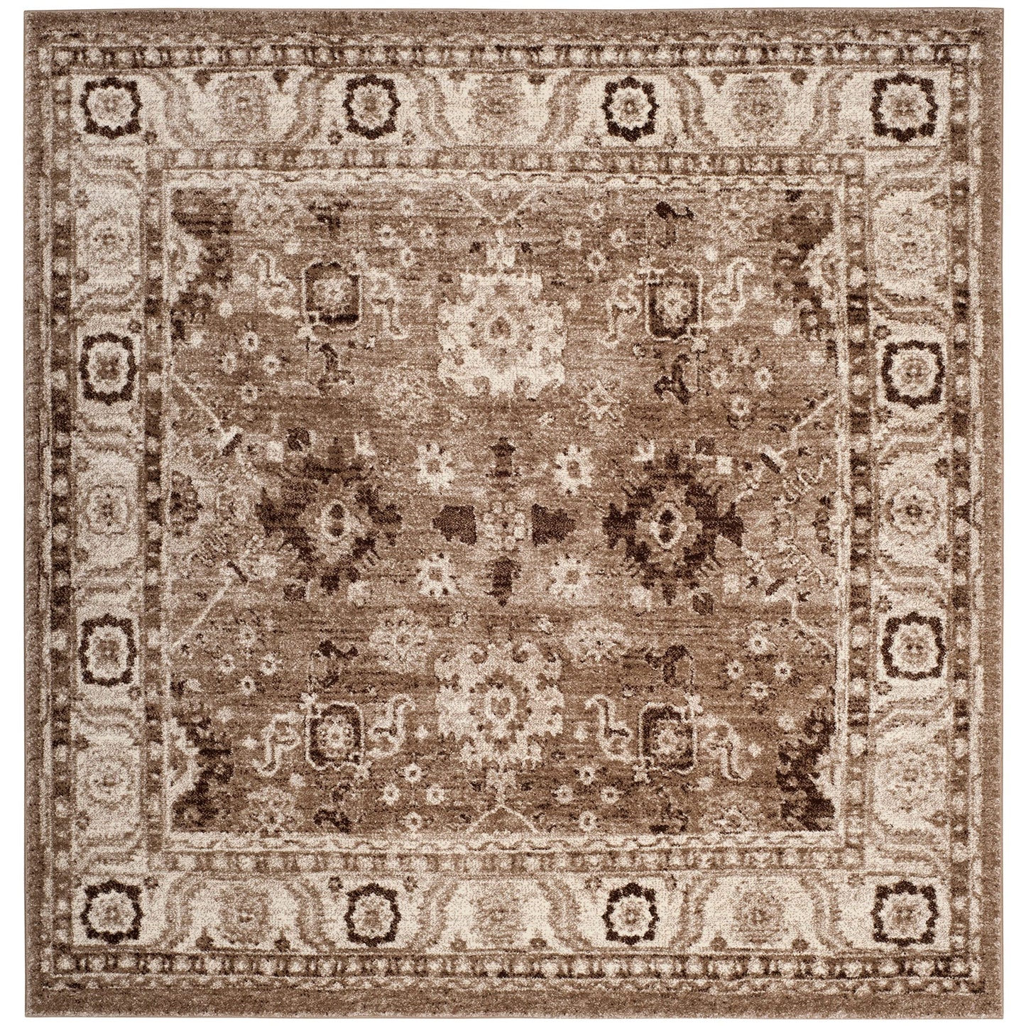 SAFAVIEH Vintage Hamadan Collection Area Rug - 9' Square, Taupe, Traditional Persian Design, Non-Shedding & Easy to Clean, Ideal for Living Room, Bedroom, Dining Space (VTH214T)