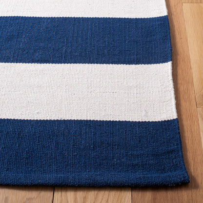 SAFAVIEH Montauk Collection X-Large Area Rug - 12' x 18', Navy & Ivory, Handmade Flatweave Cotton, Woven Texture, Farmhouse Stripe Pattern, Ideal for Living Room, Bedroom, Dining Space (MTK712H)