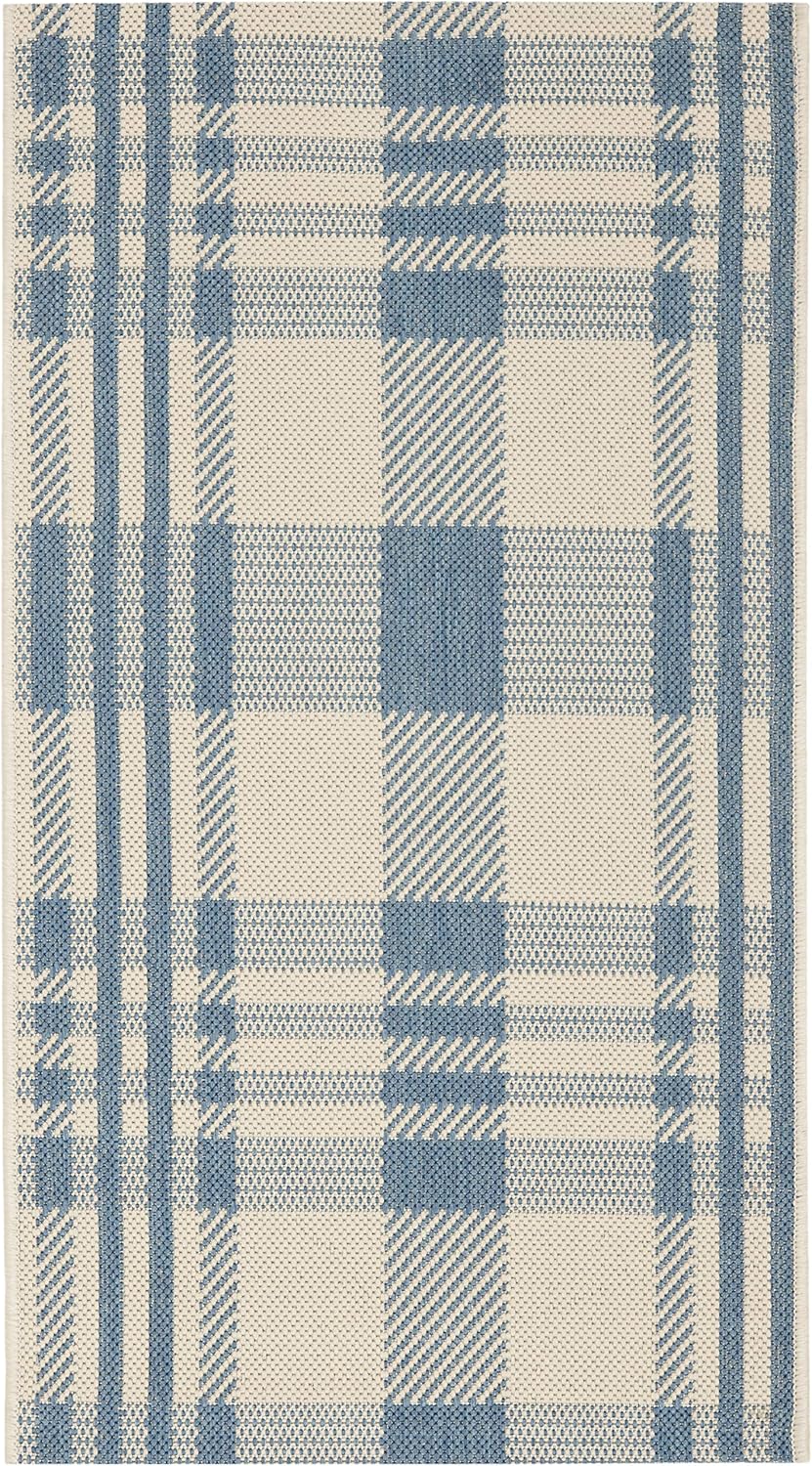 SAFAVIEH Courtyard Collection Accent Rug, 2' x 3'7", Beige & Blue, Indoor/Outdoor, Washable, High Traffic Areas