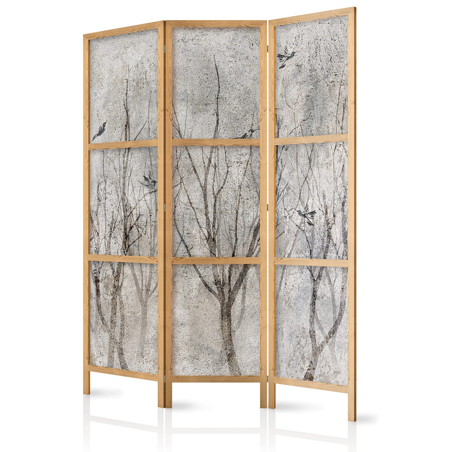 artgeist Japanese Room Divider Birds Forest Nature Leaves Botanical 53 x 67 in - 3 Panel Folding Screen Japan Design Home Decoration Art Deco c-C-0462-z-b