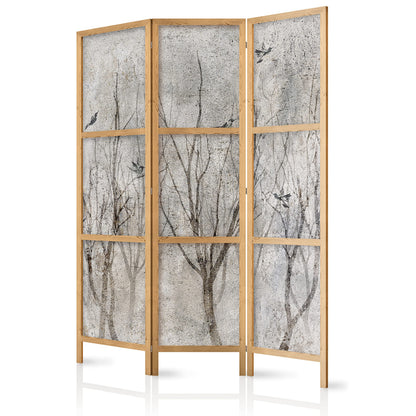 artgeist Japanese Room Divider Birds Forest Nature Leaves Botanical 53 x 67 in - 3 Panel Folding Screen Japan Design Home Decoration Art Deco c-C-0462-z-b