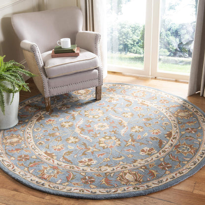 SAFAVIEH Heritage Collection 8' Round Blue / Blue HG969A Handmade Traditional Oriental Premium Wool Area Rug