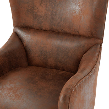 Christopher Knight Home Elber Mid-Century Modern Wingback Accent Chair, Faux Suede Upholstered Club Chair with Cushion, Wooden Living Room Lounge Chair for Reading, Relaxation, Brown